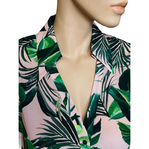 Alice + Olivia Randa Short Sleeve Ruffle Henley Top 100% Silk Size M Preowned - Picture 9 of 14